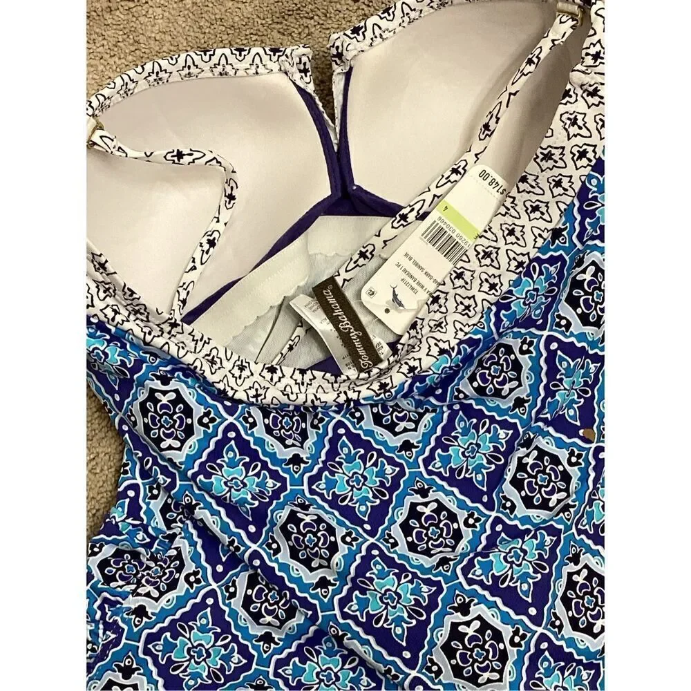 New. Tommy Bahama V-Wire blue tile swimsuit. Size 4. Retails $148